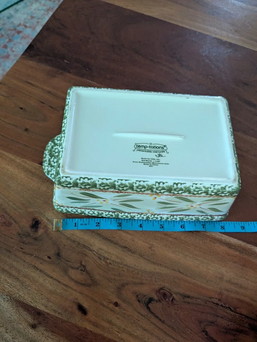 Temptations Ovenware 8 Inch Rectangular Old World Green 1.5 Quart Baking Dish